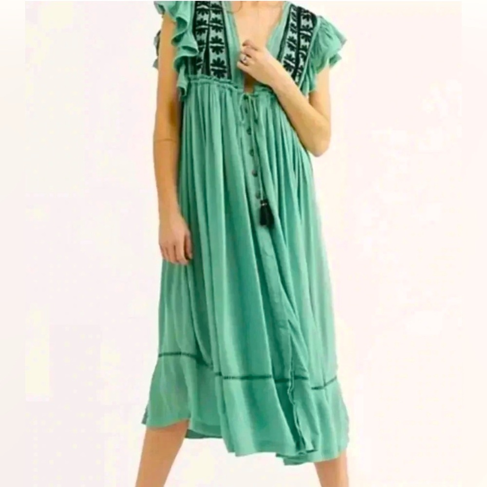 NWT168$ Free People Green Bali Will Wait For You Casual Maxi Dress Sz L